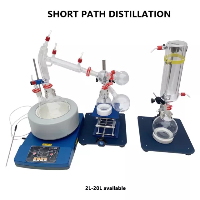 2L Distillation Glassware Apparatus with Cold Trap Magnetic Stir Heating Mantle