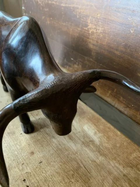 Vintage Hand Carved Ironwood Bull Made In Mexico Sleek & Brilliantly Polished 3