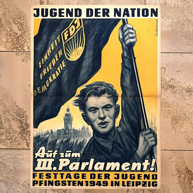 Orig. Werbeplakat DDR FDJ Festtage der Jugend Pfingsten 1949 Schubert-Helleran Orig. Werbeplakat DDR FDJ Festtage der Jugend Pfingsten 1949 Schubert-Helleran