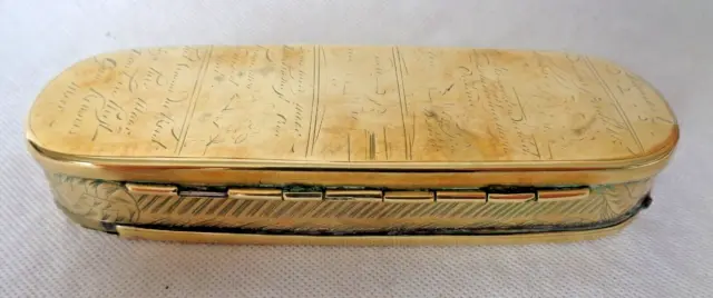 18TH CENTURY DUTCH c1750 BRASS TOBACCO BOX PICTORIAL SCENES BIBLE - SERPENT, ETC