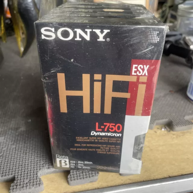 Sony Beta Video Cassette L-750 ESX Hi-Fi Dynamicron - 5 Tapes - New Sealed Wrap
