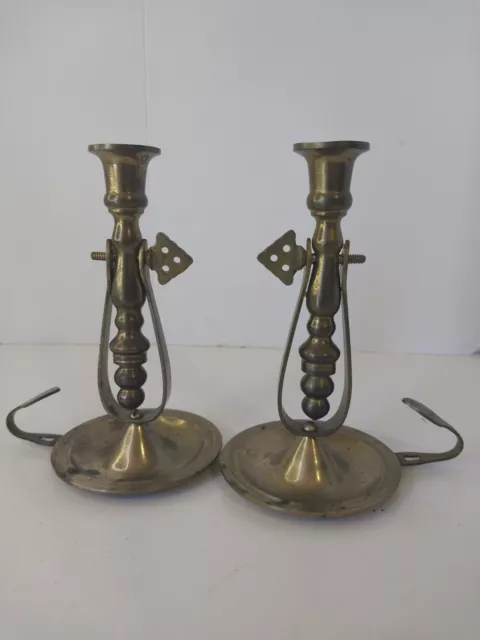 Vintage Pair Aged Brass Gimbal Nautical Ships Hanging / Tabletop Candle Holder