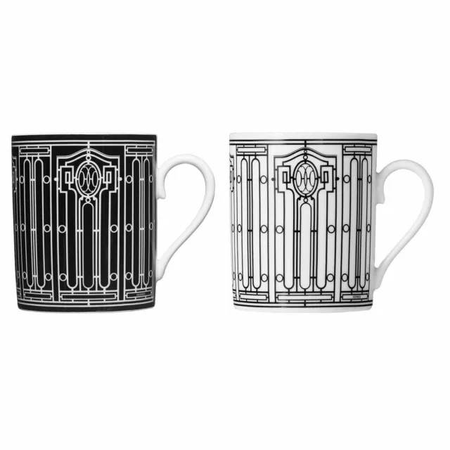 Hermes H Deco Set Of 2 Mugs (No.1 & 2)  #P037135P Brand Nib Porcelain Save$ F/Sh