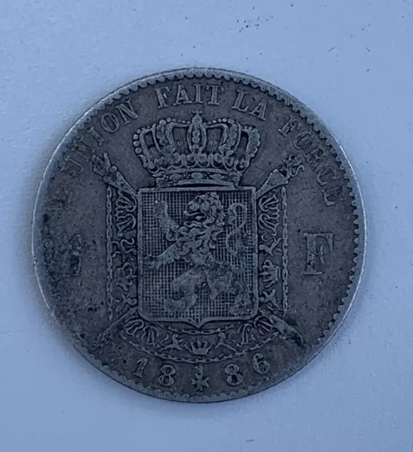 Rare Belgium Franc KM# 28.1 1886 LOW MINTAGE