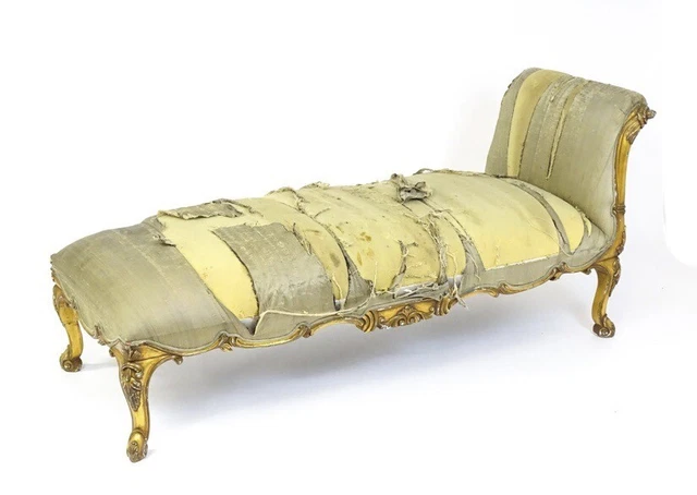 Fabulous Antique Style French Gilt Wood Chaise Longue / Day Bed for Reupholstery