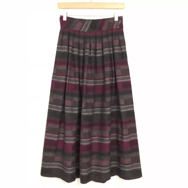 Diane Von Furstenberg VNTG Stripe Pleated Midi Skirt Wool Blend Grey Women's 10