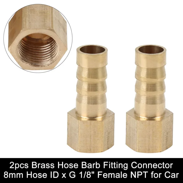 2pcs Brass Hose Barb Fitting Connector 8mm Hose ID x G 1/8" Female NPT for Car