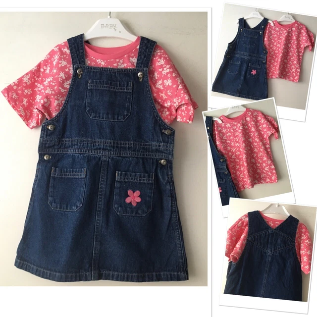 Abito Matalan bambina denim pinafore exc u & nuovo top floreale Matalan 18-24 mon