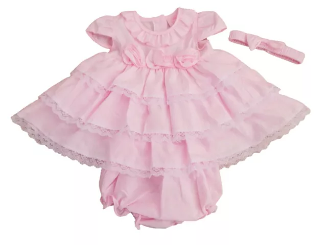 Baby Girls frilly dress spanish Romany summer pink roses  outfit clothes