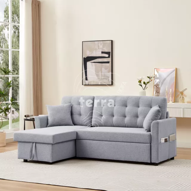 Terra Sofas Scandi Style 3 Seater L Shape Pull Out Sofa Bed Corner With Storage