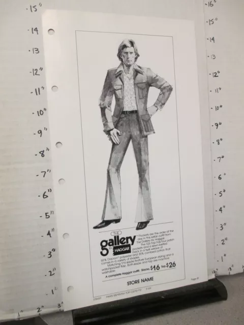 HAGGAR 1976 MEN'S clothing sales ad sheet GALLERY European check pants ...