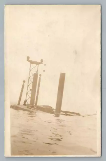 Sinking Shipwreck RPPC Interesting Antique Steamer Photo Postcard 1920s