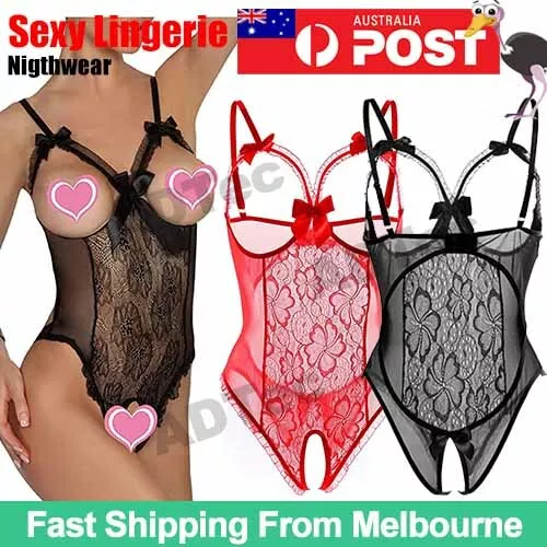 Women Sexy Lace Lingerie Open Breast Crotch Body Underwear Sleepwear Crotchless