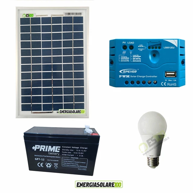 Kit éclairage panneau solaire 10W ampoule LED 7W 5 heures chalet régulateur  EpS