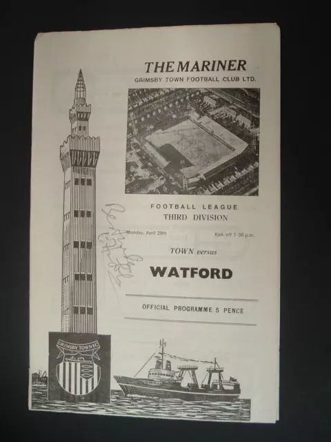 Rare !! Grimsby Town V Watford - Div 3  1973/74 -  Signed By " Sir Elton John "