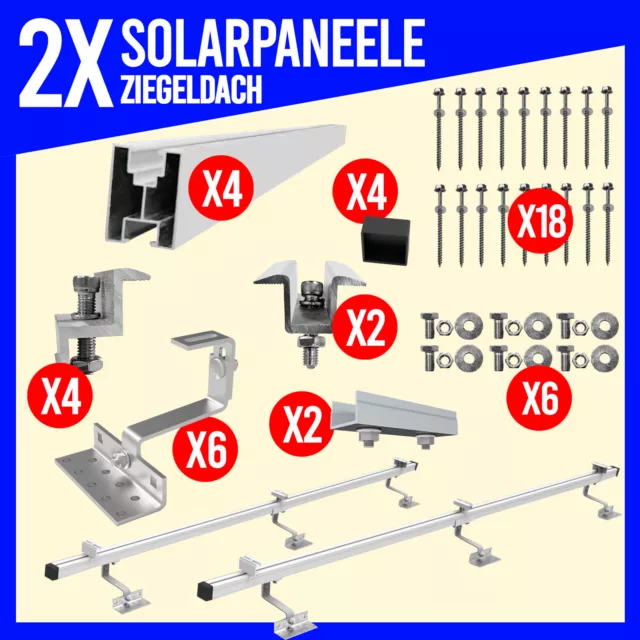 PV Photovoltaik Solarpaneel Halterung 2x Montage Set Ziegeldach Aufständerung IN