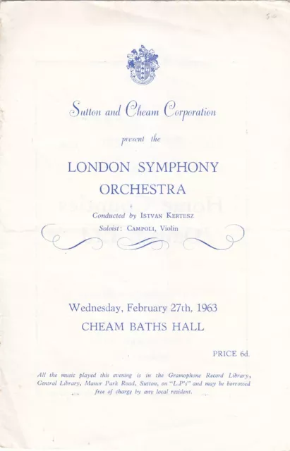 Concert Programme 1963 Cheam Istvan Kertesz Campoli LSO Tchaikovsky Violin