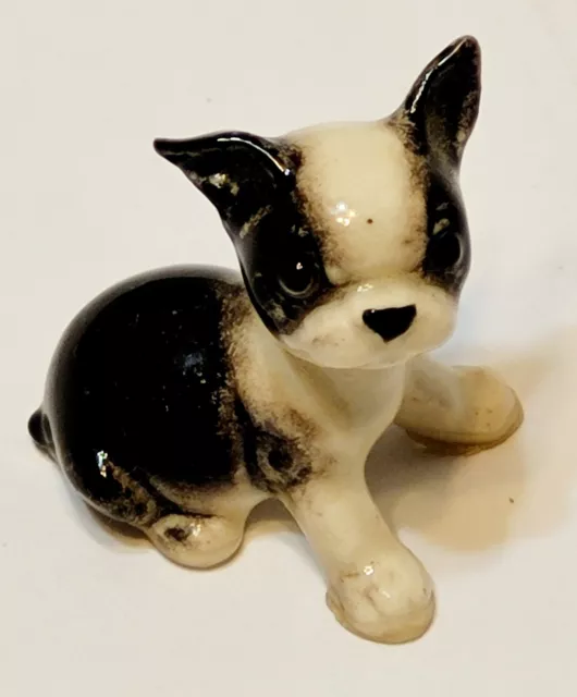 Vintage Hagen-Renaker Miniature Figurine Black White Boston Terrier Puppy 1:12
