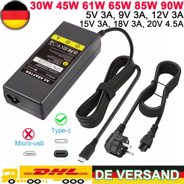 90W USB-C Typ C Netzteil Ladegerät für Dell HP Lenovo Samsung Macbook 2-3 Pin