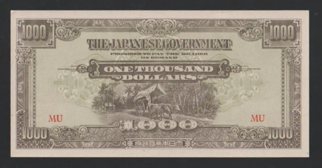 MALAYA $1000 MU 1945 M10b JAPANESE OCCUPIED MALAYSIA SINGAPORE, UNC BANKNOTE