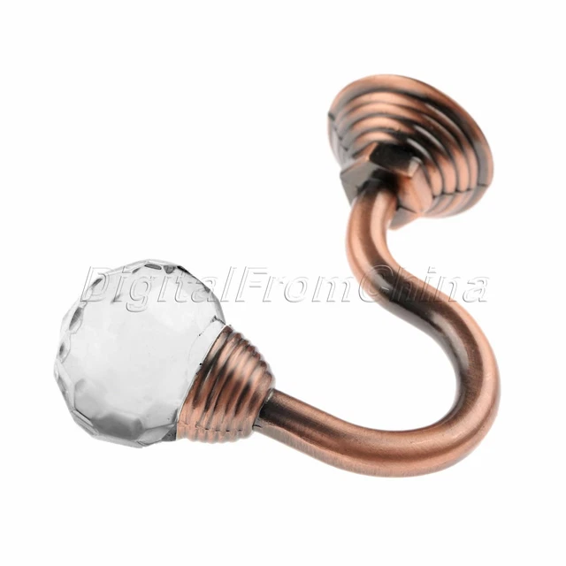 2Pcs Round Crystal Home Wall Decor Mounted Curtain Pole Hooks Hanger with Screws 5