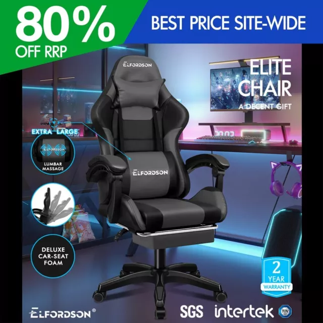 ELFORDSON Gaming Office Chair Extra Large Pillow Racing Executive Footrest Seat