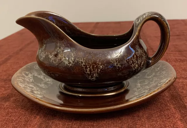 Kernewek Pottery Lava / Drip Glazed Gravy / Sauce Jug & Saucer