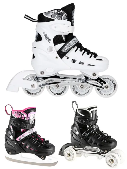 LED 4in1 Inline Skates Roller Skates Triskates Ice Skates Adjustable Size S/M/L