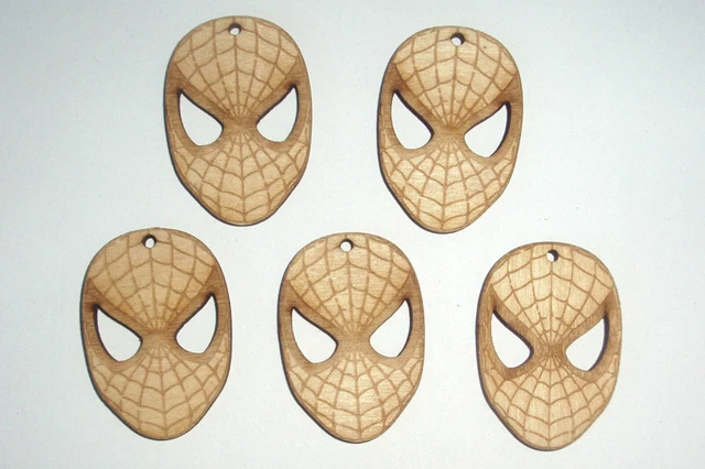 Retro super hero spiderman charms pendants x 5 DIY Crafting engraved ply