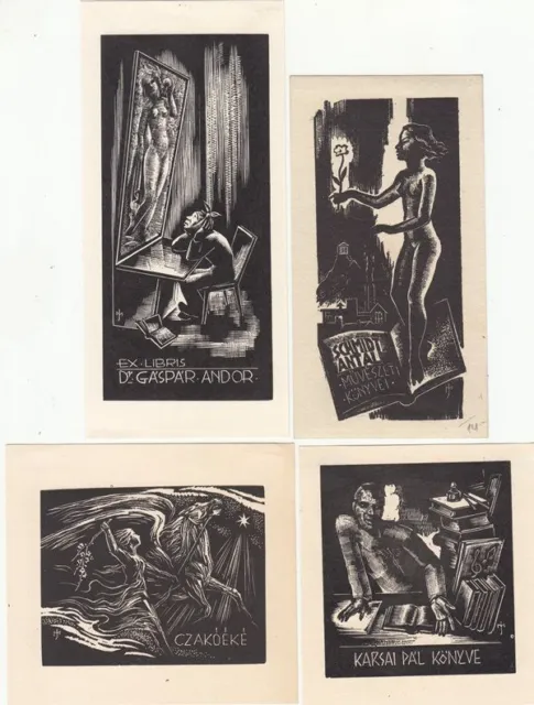 4 Exlibris Bookplate Hochdrucke Josef Menyhart 1901-1976 Konvolut Lot 2