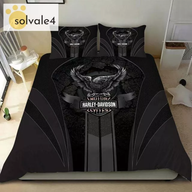 3D Printed Harley-Davidson Bedding Set With Eagle And Motorcycles Duvet Cover #1