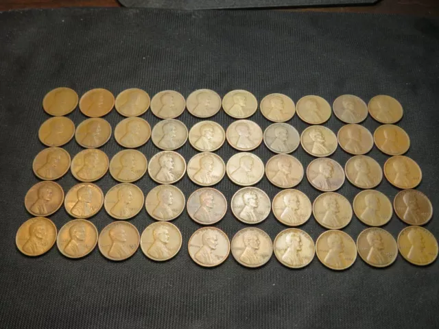 1909 VDB -1933 Lincoln Wheat Cent Penny roll 50 different coins