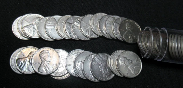 1943-D Au+ To Uncirculated Bu Steel Wheat Cent Penny Roll Collector Coin Lot
