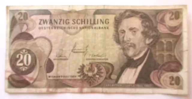 1967 Zwanzig Schilling - 20 Bank Note - Austria - Oesterreichische - Carl Ritter