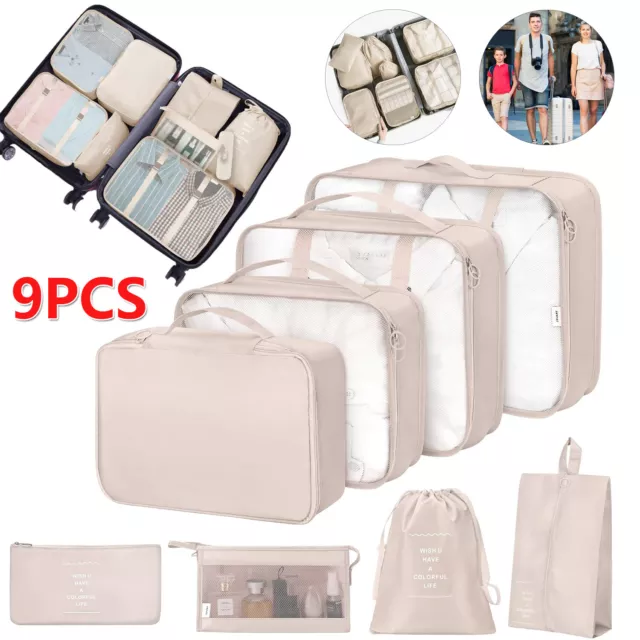 Juego organizador de maletas 9 piezas bolsos de viaje equipaje ropa cosméticos