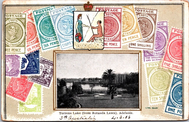 Australia Torrens Lake From Rotunda Lawn Adelaide Stamps Postcard C027