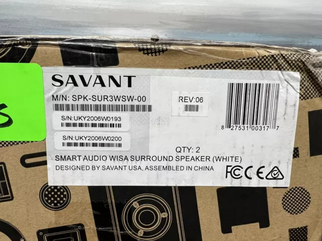 Savant Smart Audio Wisa Surround Speaker WHITE (SPK-SUR3WSB-00) PAIR -NEW SEALED