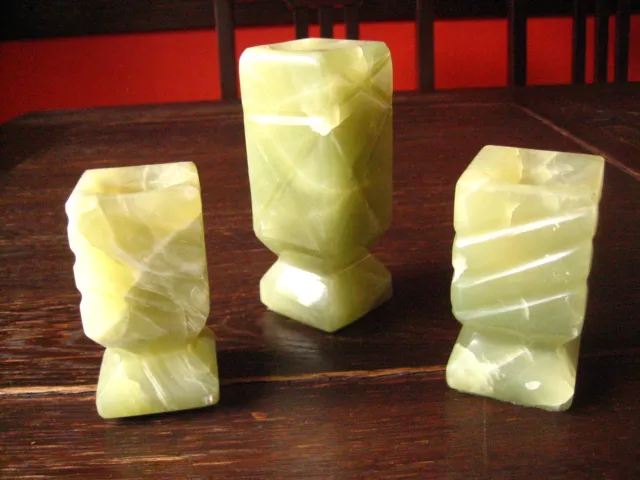 3 Kerzenständer Kerzenhalter echte schere Jade 50er Jahre Design Rarität Unikat