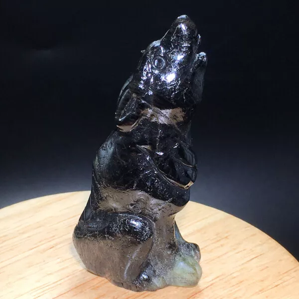 64G NATURAL CRYSTAL.LABRADORITE .Hand-carved. Exquisite wolf. healing ...