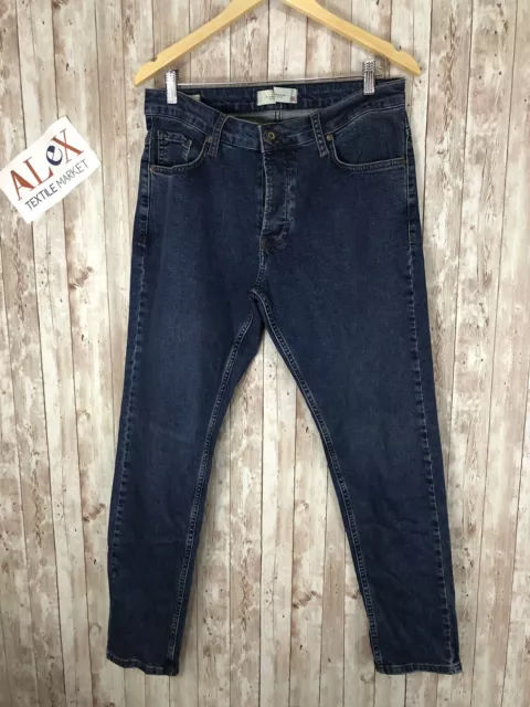Five Pocket  Jeans Mens  Size 36x32 Denim Pants Skinny Stretch Blue Cotton N46