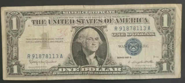 CA-010 * Series 1957 B * ONE DOLLAR * $1 * Silver Certificate * Blue Seal Note