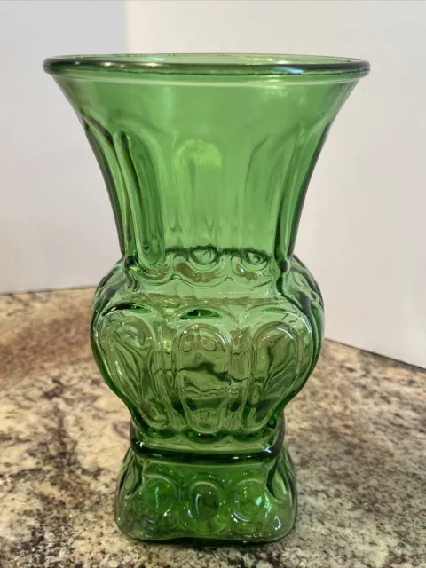 GORGEOUS 50s Green Depression Glass Vase Emerald Green Square Bottom 9 5/8”