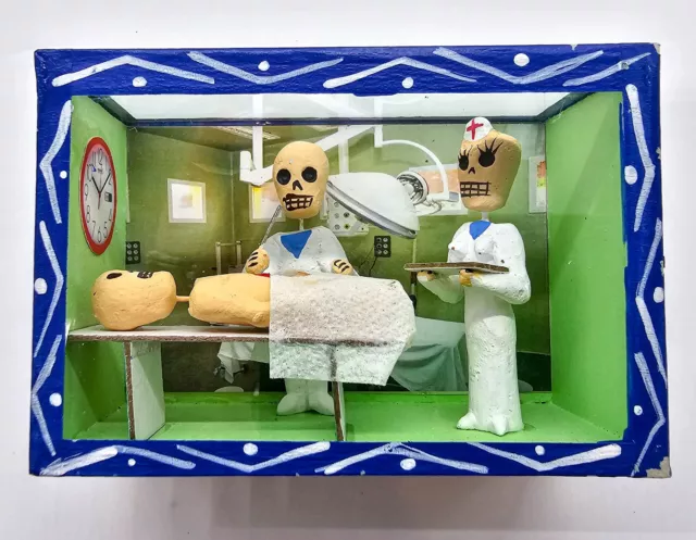Surgeon Nurse Patient Mexican Day of the Dead Shadow Box Mexican Folk Art Brand