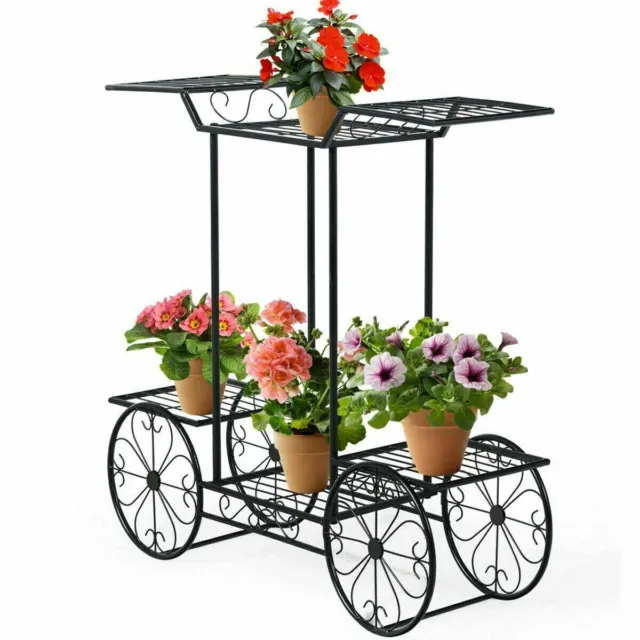 Blumenregal Blumenständer Metall Pflanzentreppe im Wagen Form für Innen/Außen DE