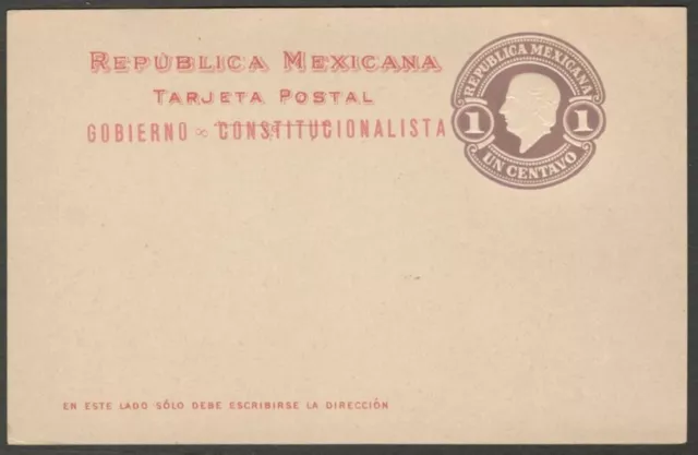 Mexico 1914-16 Revolution 1c brown postal card Caranza overprint HG #I10