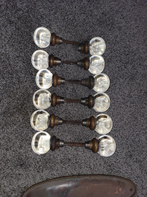 Antique  Victorian Crystal Glass Ball Door Knobs W/ Hardware