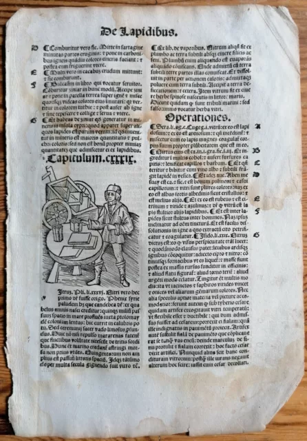 Original Post Inkunabel-Blatt Hortus Sanitatis Mineralien (N) Venedig 1511