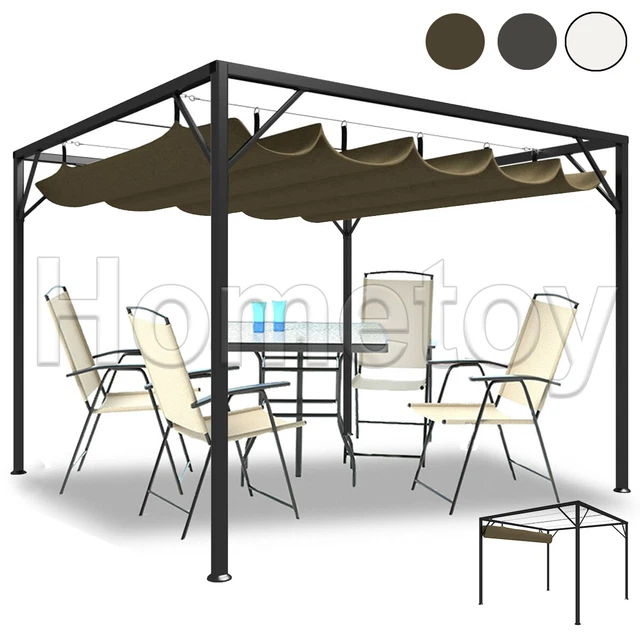 3x3m Garten Pavillon Pergola Ausziehbarem Dach Vordach Gartenzelt Partyzelt