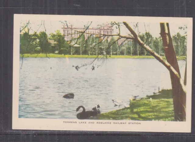 SOUTH AUSTRALIA, ADELAIDE RAILWAY STATION & TORRENS LAKE, c1950 ppc., unused.