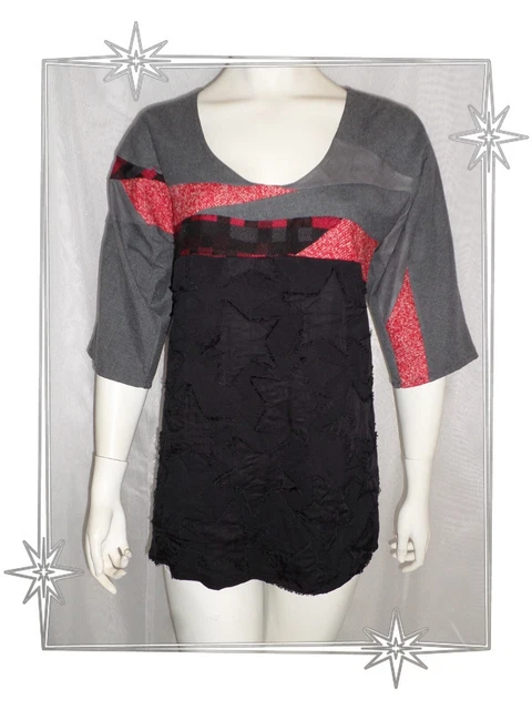 T-shirt Fantaisie Custo Barcelona Noir Rouge - Taille 1 (36/38), Motif Géométrique Et Floral